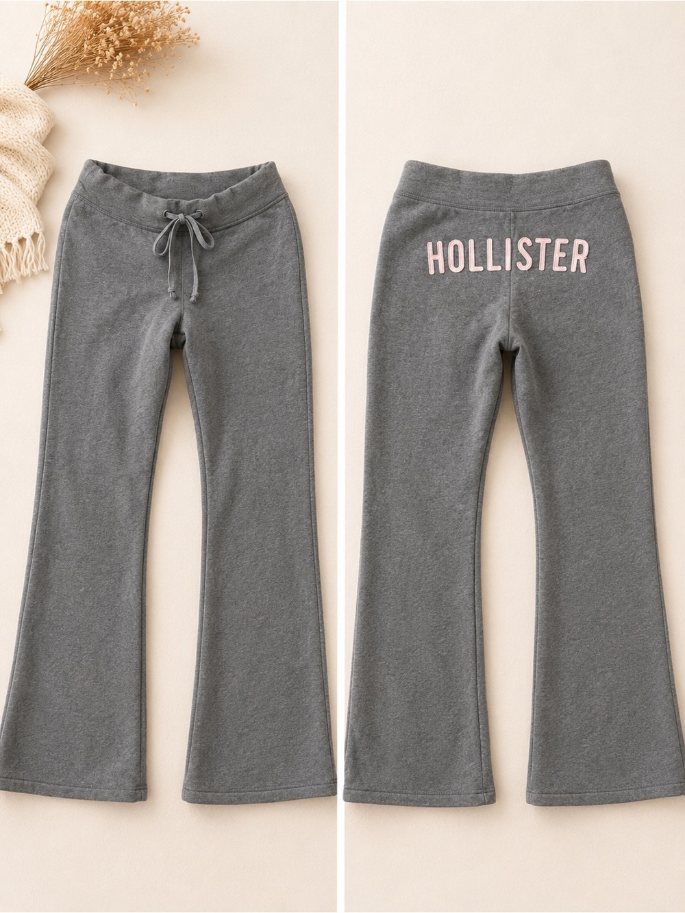 Hollister Gray Fleece Bootcut Joggers with Pink Logo